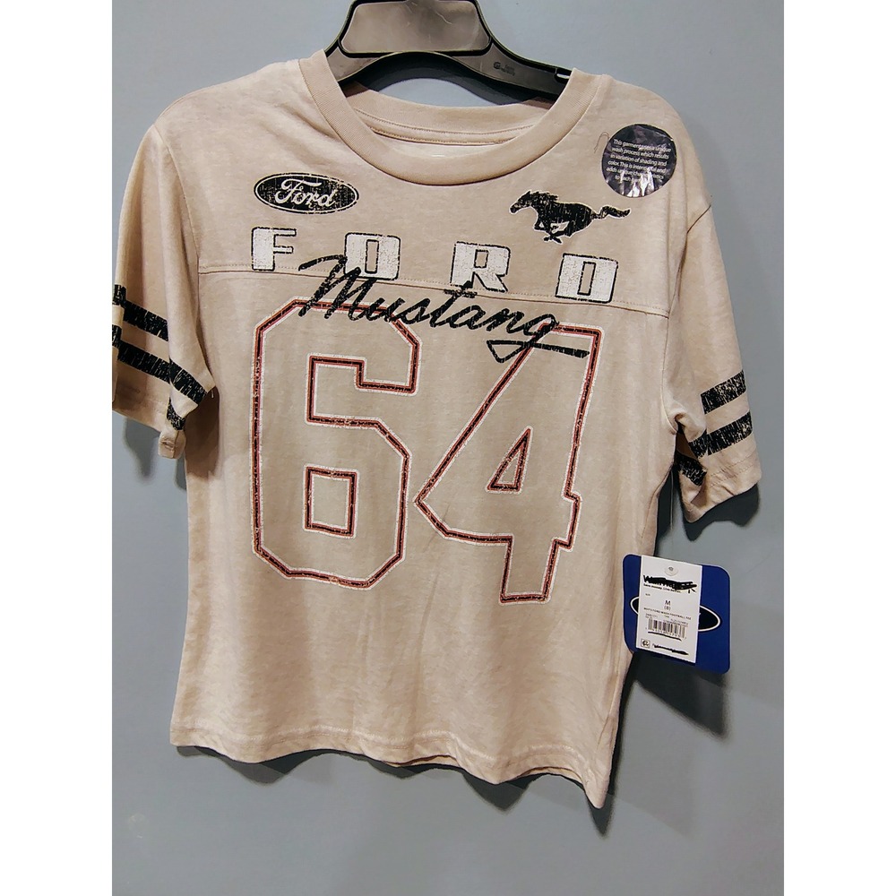 Ford Mustang 64 Graphic Football Tee Boys Size Medium 8 Tan Vintage Wash NWT